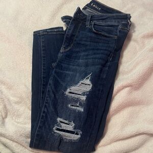 American Eagle Outfitters Dark Blue Distressed Skinny Jeans